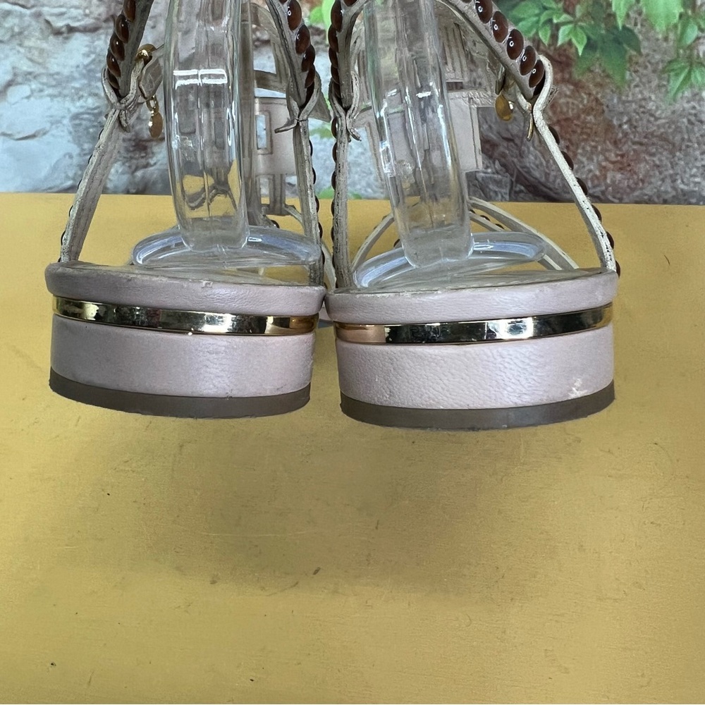 LORIBLU BIJOUX Luxury Tan and Gold Embellished Leather Italian Sandals, 39 - Picture 9 of 15